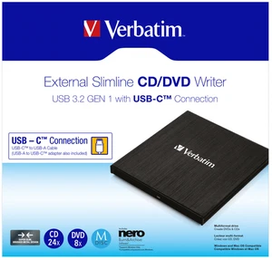 43886 Verbatim Externer CD/DVD-Brenner USB 3.2 Gen1 Type-C schwarz, mit Fach - Bild 1 von 7