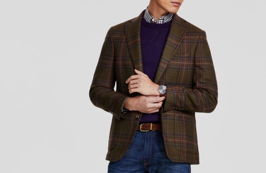 Abrigo deportivo Tallia para hombre verde ajustado mezcla de lana estampado talla 36S Foto 1 de 1