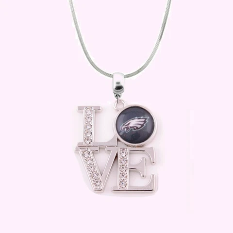 "NFL Philadelphia Eagles 925 Sterling Silver Team Love Necklace W/Rhinestones Cover