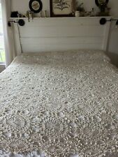 Vtg bedspread/coverlet Lightweight Bed Topper Spread cotton crochet Beige