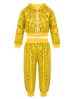 Us Boys Girls Sequined Jacket Coat Hooded Tops Pants Hip-Hop Jazz Dance Outfit