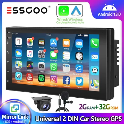 Radio estéreo para automóvil con pantalla táctil Android 13 doble 2 din de 7"" GPS 2+32G Carplay + CAM Foto 1 de 4