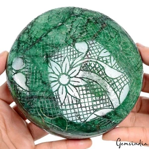 7525 Ct Hand-Carved Natural Green Emerald Floral Design Gemstone with Gem Report - Picture 1 of 10