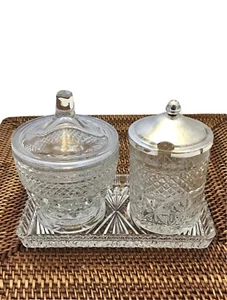 Vintage Clear Cut Glass Sugar And Creamer Bowl Set - Picture 1 of 12