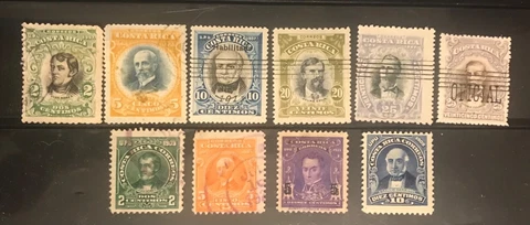 COSTA RICA postage stamps lot of 10 famous people Leaders 1907 1910 Cover