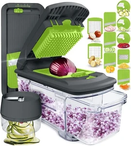 Vegetable Cutter, Handheld Spiral Cutter Free (6 in 1, Gray/Green) - Picture 1 of 9