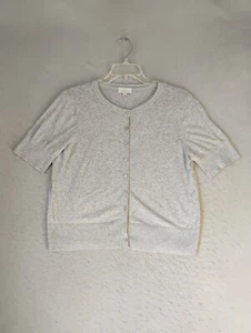 Ann Taylor Loft Womens Sweater XL Gray Short Sleeve Solid Tight Knit Cardigan - Picture 1 of 9