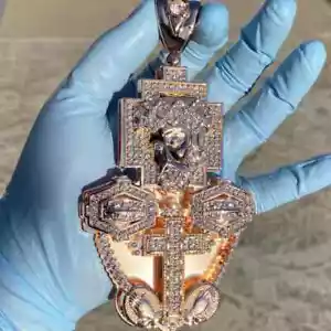 4.50Ct Round Cut Moissanite Jesus Combo Head Cross Pendant 925 Sterling Silver - Picture 1 of 7