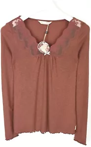 Odd Molly Rid-Eye Top T-Shirt Damen Klein Langärmelig Spitze V-Ausschnitt - Picture 1 of 5