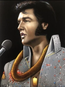 Elvis Presley The King Black Velvet Original Ölgemälde Handgemalt Signiert Kunst - Bild 1 von 4