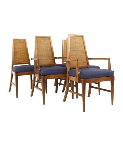 Young Manufacturing Mid Century Walnut Cane Back Dining Chairs - Set of 6 Cover