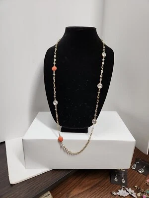 Loft Ann Taylor 36 Inch Necklace With Orange And Clear Half Beads - Image 1 of 4