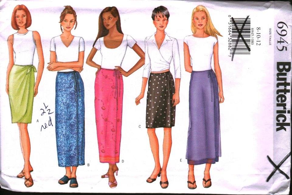 6945 Vintage Butterick SEWING Pattern Misses Straight Mock Wrap Skirt 8 - 12 OOP - Image 1 of 2