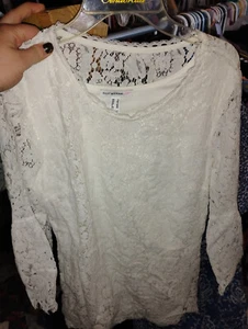 small isaacmizrahilive! women's white lace shirt polyester blouse long sleeve - Picture 1 of 2