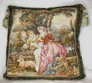 Traditional European tapestry throw pillow fringe red gold green turquoise - Picture 1 of 8
