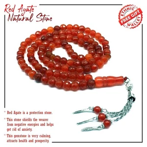 RED AGATE Faceted Prayer Beads-Tesbih-Tasbih-Misbaha-Rosary-Subha (8mm-99 Beads) - Bild 1 von 10