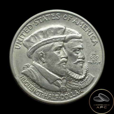 1924 Huguenot Commemorative Silver Half Dollar Choice GEM BU+++ Luster++ Cover