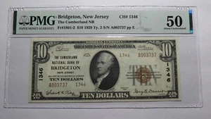 $10 1929 Bridgeton New Jersey NJ National Currency Bank Note Bill #1346 AU50 PMG - Picture 1 of 4