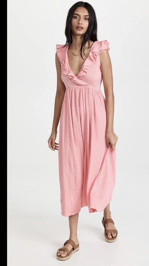 Hatch Maternity Dress Peony Pink The Sarah Dress Maxi V-Neck Ruffle Size 4 - Image 1 of 4