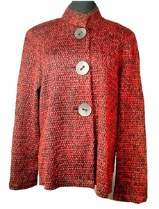Liz Jordan Womens Cardigan Size L Black Red Woven Long Sleeve *VGC* - Picture 1 of 7