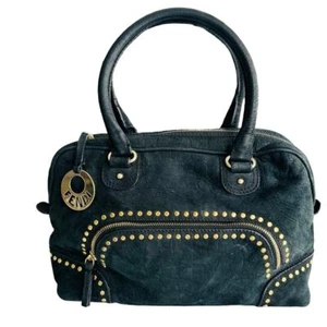 Fendi Black Suede Gold Studded Top Handle Purse Bag Bowler Satchel Medium - Picture 1 of 13