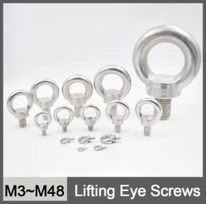304 Stainless Steel Lifting Eye Screws Male Threaded Bolt Ring Shaped M3~M48 - Picture 1 of 8