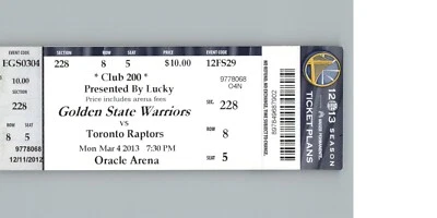 Toronto Raptors vs Golden State Warriors 3/4/2013  Ticket Stephen Curry 26 Point - Image 1 of 2