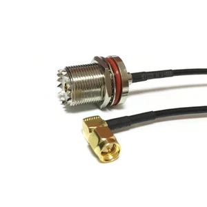 UHF female bulkhead SO239 to SMA male RA RF coax cable adapter RG174 20cm 8" - Picture 1 of 4