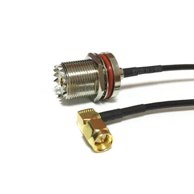 UHF female bulkhead SO239 to SMA male RA RF coax cable adapter RG174 20cm 8" - Image 1 of 4