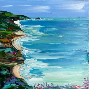 Big Sur ORIGINAL Pintura al óleo Decoración de Pared IMPRESIONISMO Contemporáneo Playa ARTE - Imagen 1 de 12
