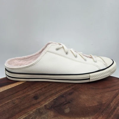 Converse Dainty Mule Shoes Women's 9.5 White Pink Leather Faux Fur Lined Sneaker - Image 1 of 4