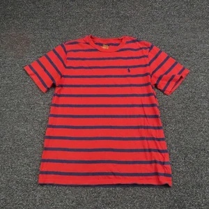 Polo Ralph Lauren Shirt Boys Large Red Blue Striped Short Sleeve Tee Classic - Picture 1 of 9