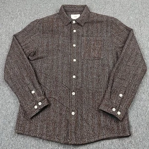Folk Jacket Mens 4 Large Brown Tweed Herringbone Wool Overshirt Chore Oi Polloi - Picture 1 of 12