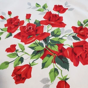 Set of 4 Vintage Square Cotton Napkins Red Roses 16" x 16" - Picture 1 of 8