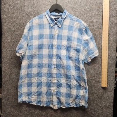 Chaps Men's Blue White Check Button Down Linen Blend Comfy Shirt Size X-Large - Image 1 of 4