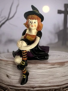 Witch Girl Figure Sitting Holding Knee; Halloween Figurine Statue 5” - Picture 1 of 14