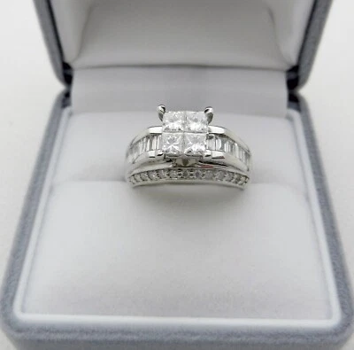 Невидимый набор натуральных бриллиантов кластер кольцо твердого 14k белое золото 8,5 г размер 6 - Изображение 1 из 4