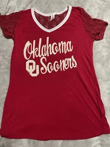 Blue 84- Oklahoma Sooner T-shirt With Lace Sleeve Accents-Size L - Picture 1 of 4