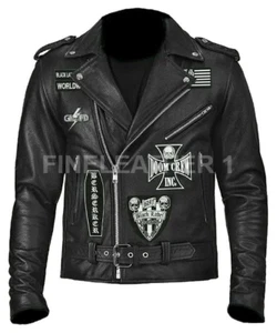 Men's BLS Zakk Wylde Label Society Casual Style Motorcycle Real Leather Jacket - Picture 1 of 3