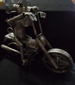 Dog on Motorcycle Metal Sculpture Bike Harley Whimsical Riding Hog Biker Harley - Picture 1 of 10