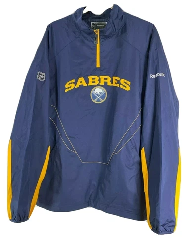 Buffalo Sabres NHL Reebok Mens L Long Sleeve 1/4 Zip Blue Pullover Jacket Cover