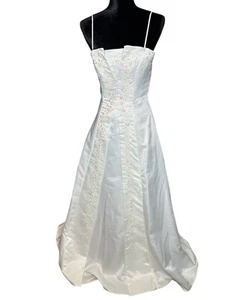Cindy Womens Wedding Gown Floral Embroidery Spaghetti Straps Size S Sequin Pearl - Picture 1 of 18