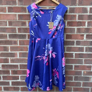 JOULES A-Line Dress Blue Floral Size UK 12 Sleeveless Knee Length RRP £79.99 New - Picture 1 of 7