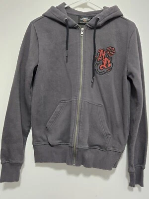 Harley Davidson Women's Sz M Roses Zip Front Long Sleeve 2020 Hoodie Sweatshirt - Image 1 of 4