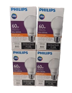 Philips 56511 A19 LED Bulb, Frosted, 8.5 Watts (4-PACK) - Picture 1 of 9
