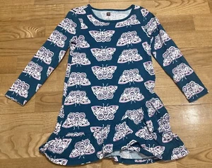 Girl's Tea Collection Dark Teal Butterfly Printed Dress Size 5 EUC - Picture 1 of 3
