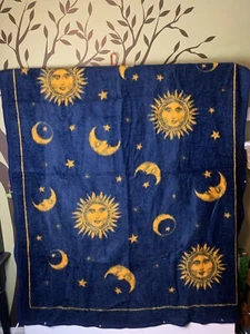 Vintage Biederlack Decke Überwurf Reißverschluss Druckknopf Sonne Mond Himmlisch Wende USA Stern - Bild 1 von 7