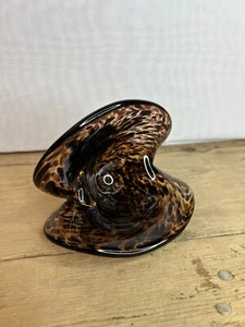 Vintage Murano Brown Leopard Print Oyster/Clam Shell Bowl Good condition - Picture 1 of 11