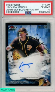Topps Finest Autos Jackson Merrill #FAJM REFRACTOR AZUL CIELO PSA 10 NOVATO 2024 - Imagen 1 de 3