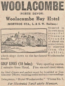 1917 Woolacombe Bay Hotel Devon, Original WWI Advert - Picture 1 of 1